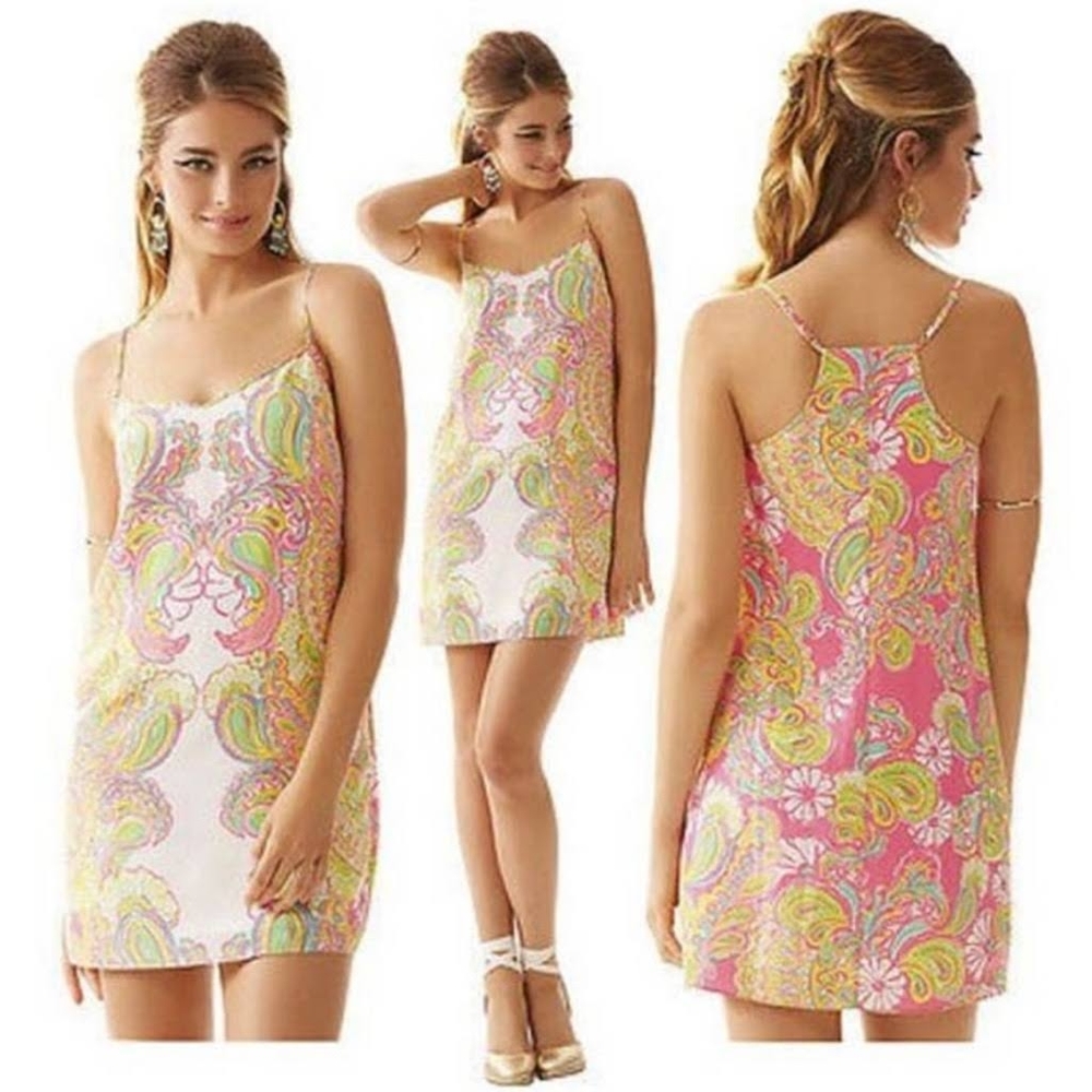 LILLY PULITZER Dusk Dress Hotty Pink Double Trouble Silk Slip Dress XS